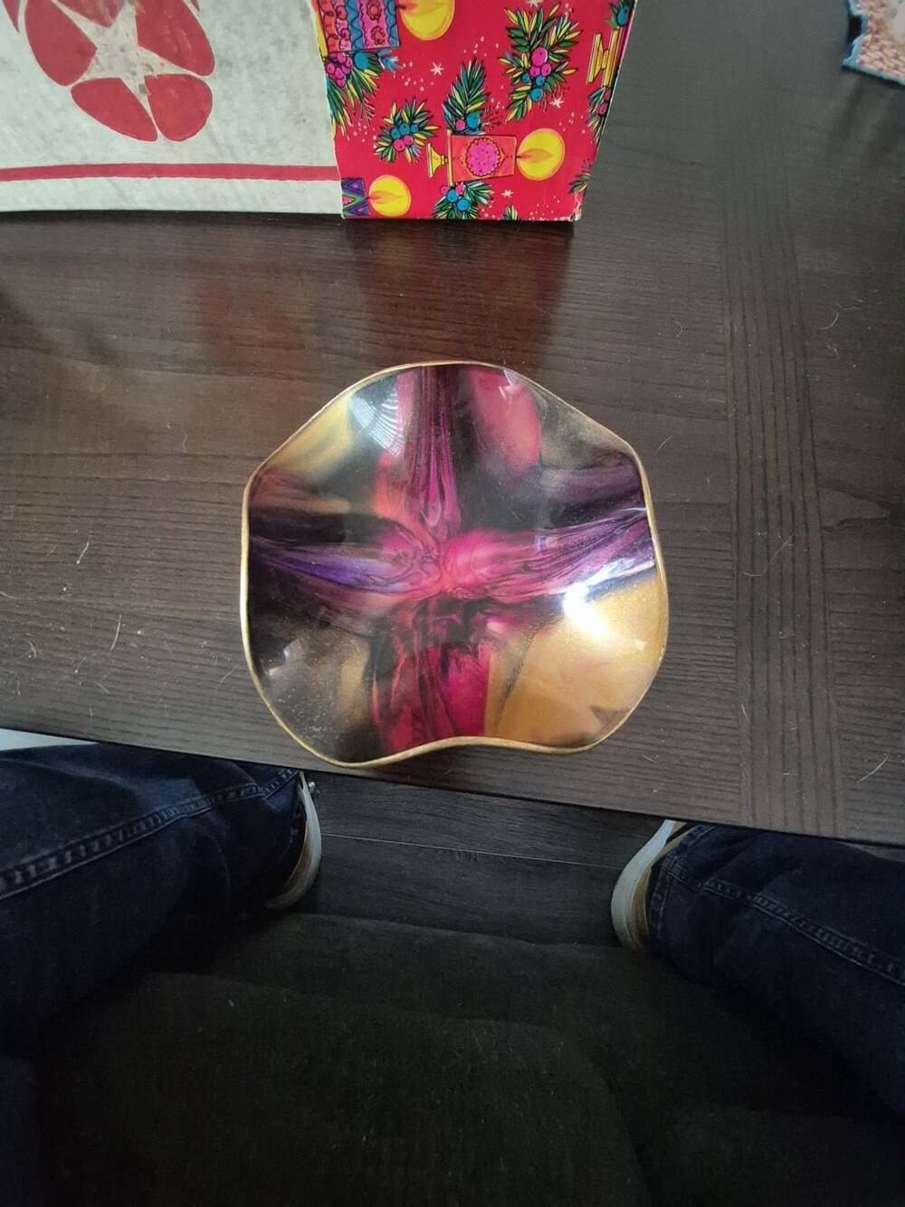 Seetusee Mayfair Canada M 56 Art Glass Dish Purple Gold Leather